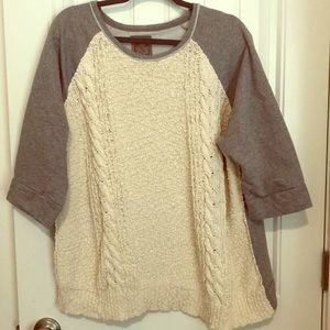 Cable Knit, 3/4 sleeve, embellished sweatshirt.
